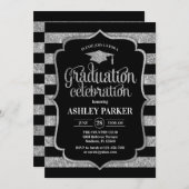 卒業 – シルバーブラックストライプ 招待状 (正面/裏面)