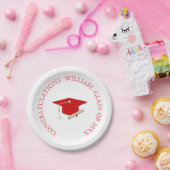 卒業、シンプル、赤と白モルタルボード ペーパープレート (パーティー)