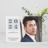 卒業 |スクウェアモダングレー&ネイビー写真 招待状 (スタンド正面)