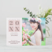 卒業 |スクウェアモダンピンク赤面写真 招待状 (スタンド正面)