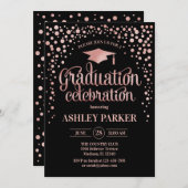 卒業 – バラ金ゴールドブラック 招待状 (正面/裏面)