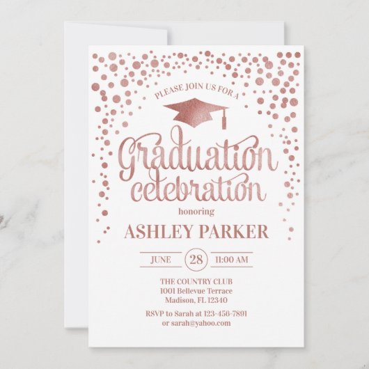 卒業 – バラ金ゴールド白 招待状 (正面)