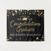 卒業  ブラック ゴールド スター ライト コンフェッティ スクリプト タペストリー (正面(横))