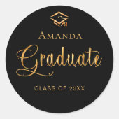 卒業 ブラック ゴールド 名前 キャップ エレガント ラウンドシール (正面)