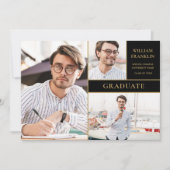 卒業 ブラック&ゴールド 3枚の写真を使ったコラージュ 卒業のお知らせ 案内状 (正面)