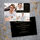 卒業 ブラック＆ゴールド 3枚の写真を使ったコラージュ 卒業のお知らせ 案内状