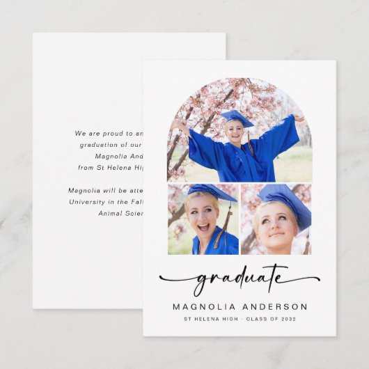 卒業 |モダン Arch 3 Photos卒業 案内状 (正面/裏面)