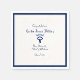 卒業、医学部、カドゥセウス、ネイビーブルー スタンダードカクテルナプキン