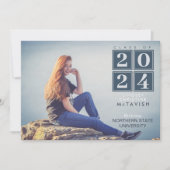 卒業 | 現代のスクエア ネイビーブルー フォト 招待状 (正面)