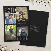 卒業 現代的な スタイリッシュな ４つの 写真 黒 案内状