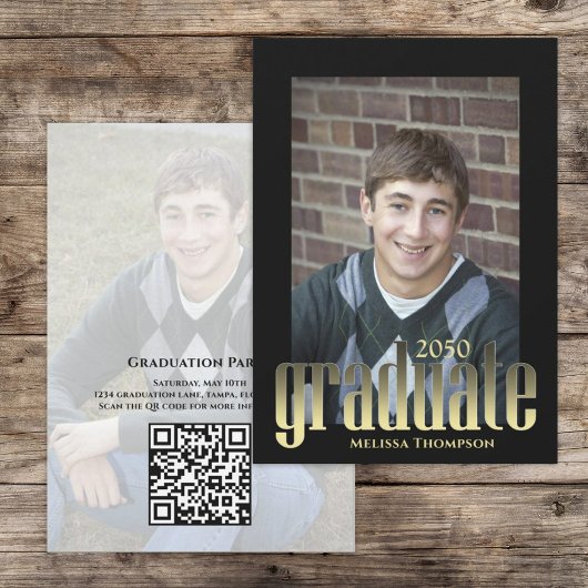 卒業 現代 シンプル ゴールド おしゃれ タイポグラフィ 招待状