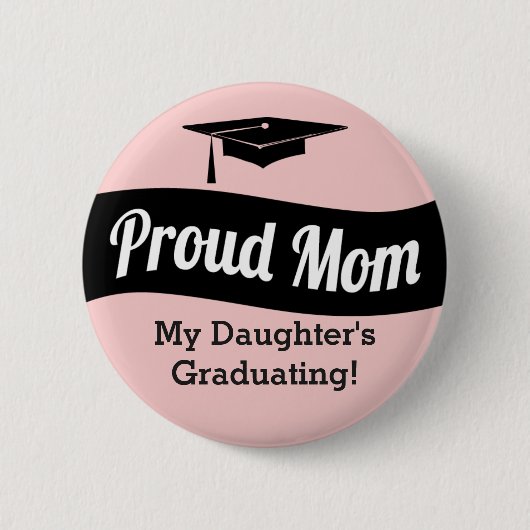 卒業-誇り高いお母さん-ばら色の金ゴールドのピンク 缶バッジ (正面)