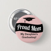 卒業-誇り高いお母さん-ばら色の金ゴールドのピンク 缶バッジ (正面&裏面)