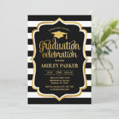 卒業 – 金ゴールド白黒ストライプの数 招待状 (スタンド正面)