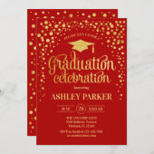 卒業 – 金ゴールド赤 招待状 (正面/裏面)