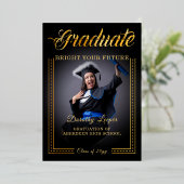 卒業。黄金の手で未来を輝かせよう 箔招待状 (立ち正面)