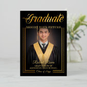 卒業。黄金の手で未来を輝かせよう 箔招待状 (立ち正面)