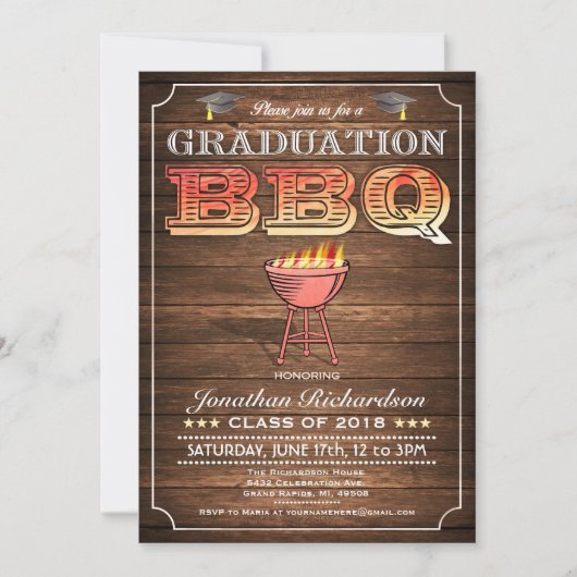 卒業BBQ招待状（グリル&ウッド） 招待状 (正面)