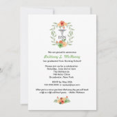 卒業BSN RNをピンで止めている花のケリュケイオンのナース 招待状 (正面)