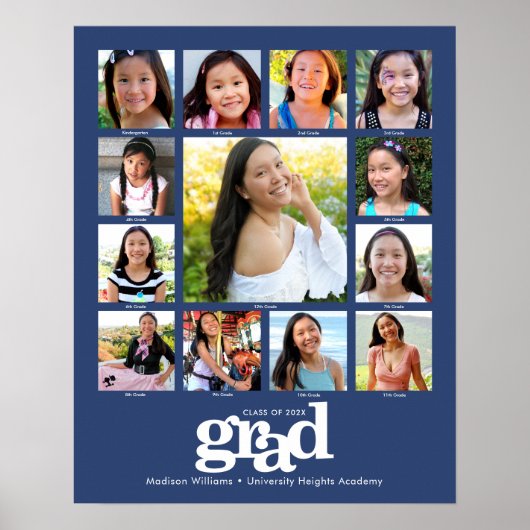 卒業K-12フォトコラージョモダンンはっきりしたブルー ポスター (正面)