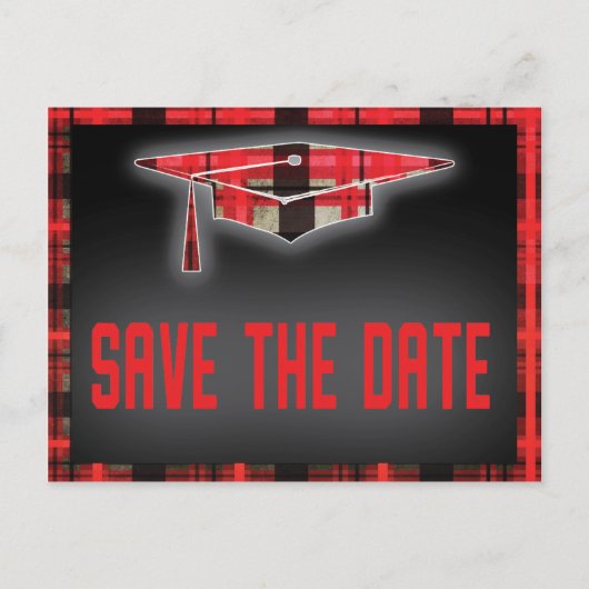 卒業Save The Date モダン Plaidタータンチェック 案内ポストカード (正面)