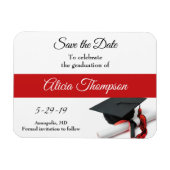 卒業Save the Date Black Red Cap Tassel マグネット (横)