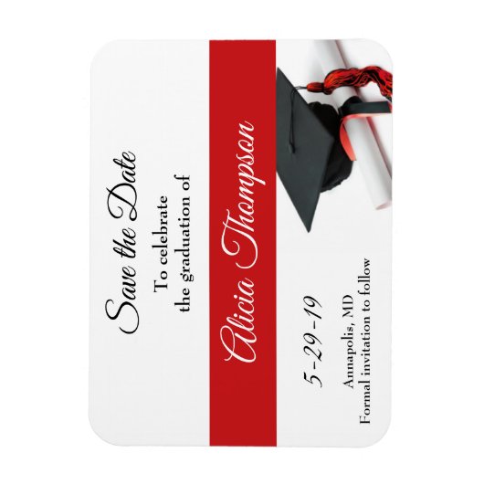 卒業Save the Date Black Red Cap Tassel マグネット (縦)