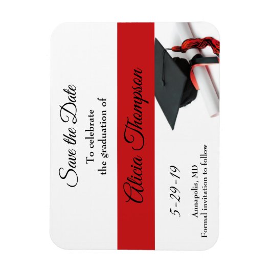 卒業Save the Date Black Red Cap Tassel マグネット (縦)