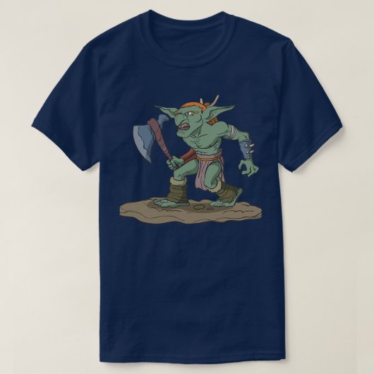 卓上ローレプレイ姿ゴブリンと斧 Tシャツ (デザイン正面)