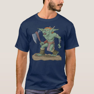 卓上ローレプレイ姿ゴブリンと斧 Tシャツ