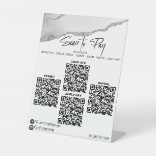 *~*卓上4 QR支払いテーブルテントシルバー瑪瑙 台座サイン