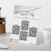 *~*卓上4 QR支払いテーブルテントシルバー瑪瑙 台座サイン (インサイチュ)