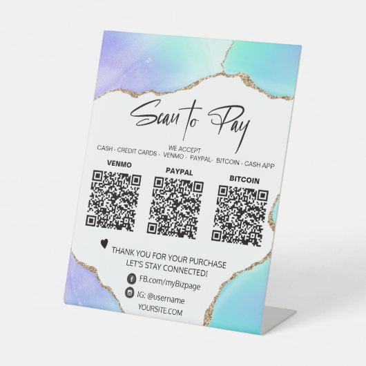 *~*卓上QRテーブルテントAGATE 3支払 台座サイン (正面)