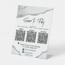 *~*卓上QR 3支払いテーブルテントシルバー瑪瑙