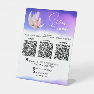 *~*卓上QR 3支払いテーブルテントムーンクリスタル 台座サイン