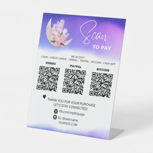 *~*卓上QR 3支払いテーブルテントムーンクリスタル 台座サイン (正面)