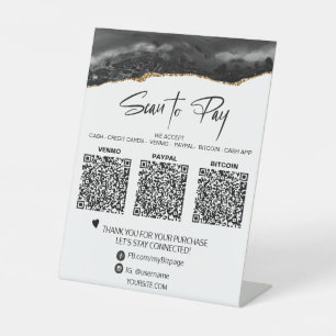 *~*卓上QR 3支払いテーブルテント瑪瑙グリッター 台座サイン