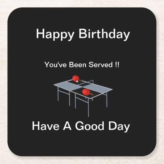 卓球おもしろいが出た。 スクエアペーパーコースター (正面)