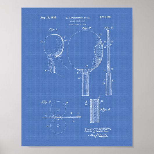 卓球こうもり1935特許技術青写真 ポスター (正面)
