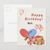 卓球をテーマにした卓球誕生日カード ポストカード (正面/裏面)