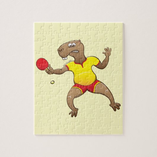卓球を遊んでいるカピバラ ジグソーパズル (縦)