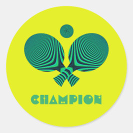 卓球チャンピオンイエローティール（緑がかった色）レトロスタイル ラウンドシール
