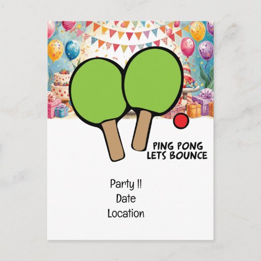 卓球パーティーの招待状 ポストカード (正面)