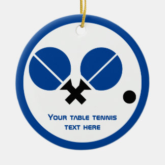 卓球ピンポンのラケットとボールブラックブルー セラミックオーナメント