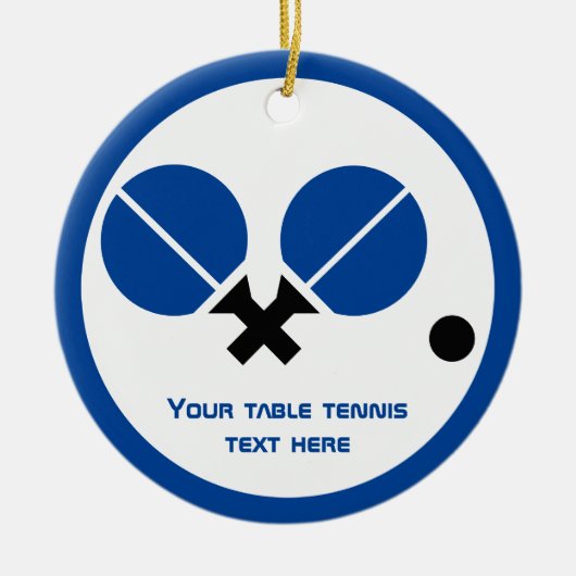 卓球ピンポンのラケットとボールブラックブルー セラミックオーナメント (正面)