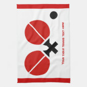 卓球ピンポンのラケットとボールブラック、赤 キッチンタオル (縦)