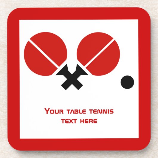 卓球ピンポンのラケットとボールブラック、赤 コースター (正面)
