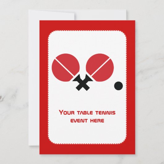 卓球ピンポンのラケットとボールブラック、赤 招待状 (正面)