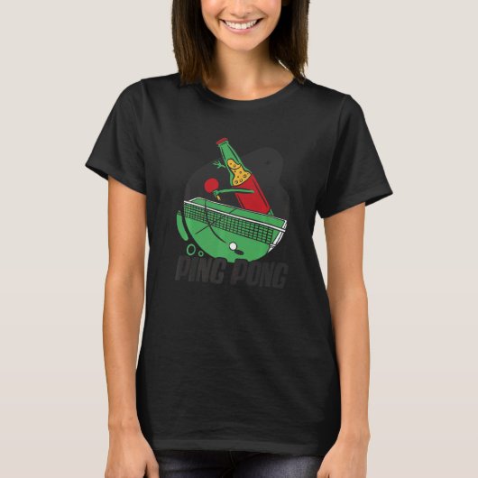 卓球ボトルビールピン付きビールこうもり遊 Tシャツ (正面)