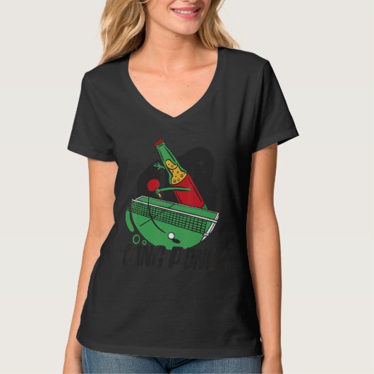 卓球ボトルビールピン付きビールこうもり遊 Tシャツ (正面)
